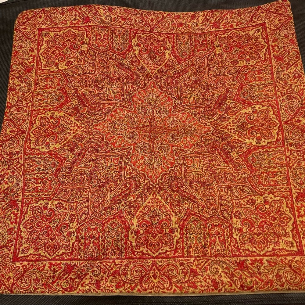 Pottery Barn Red Wool Jacquard Velvet Tapestry Pillow Cover, 18”